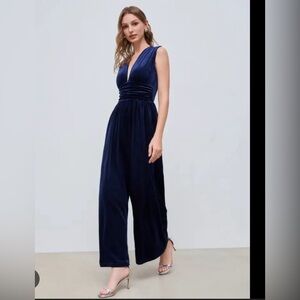 Velvet Velour Navy Blue Jumpsuit